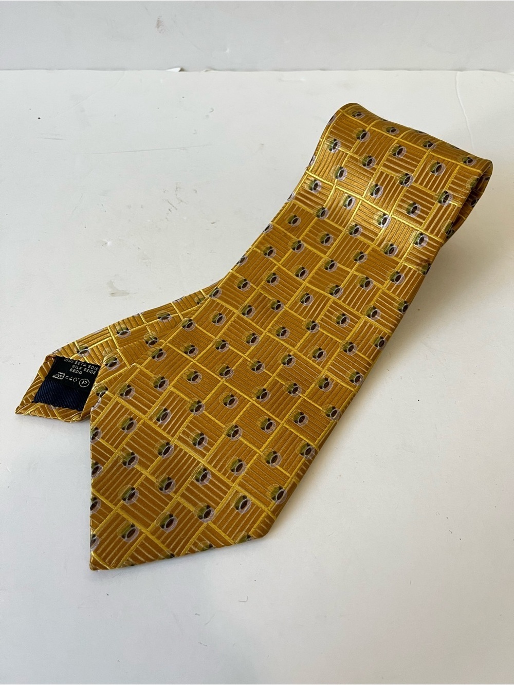 Ermenegildo Zegna Silk Tie Gold Geometric Pattern Men's